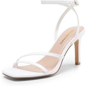 Dream Pairs Womens Size 7 White Open Toe 3.75" Heel Ankle Strap Sandal Shoes